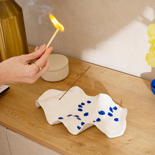 Tracey White and Blue Porcelain Incense Holder